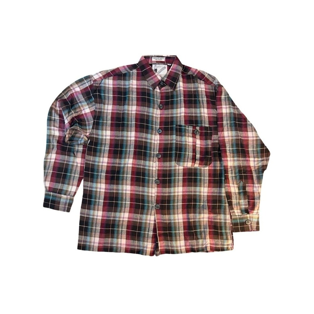 Mens Plaid Button Up Shirt M Gouch Long Sleeve packet Multicolor Casual Rayon